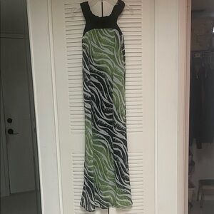 Source Unknown Black and Green Zebra-Print Maxi Dress tax deadline sale